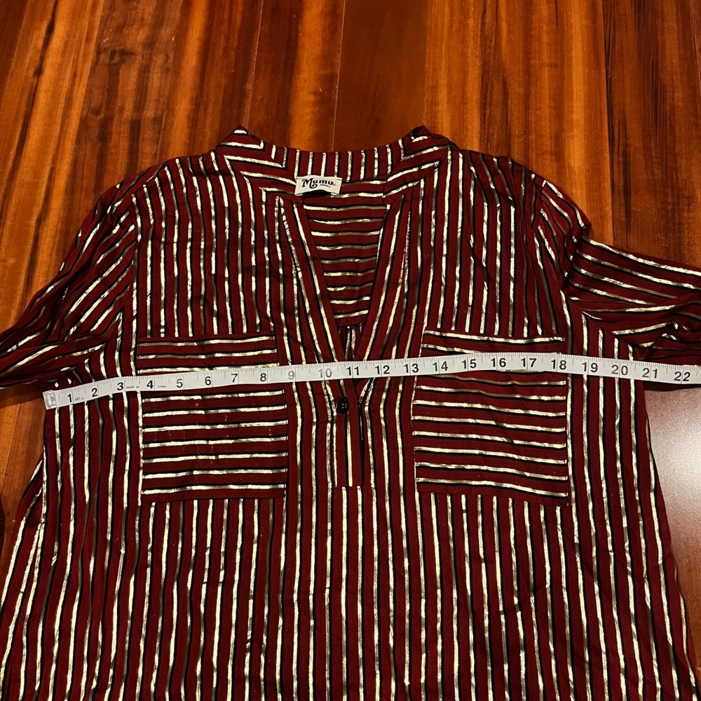 Mumu Maribelle Shirt Dress Red Burgundy Gold Metallic Stripe Tunic Show Me Small - Picture 7 of 8